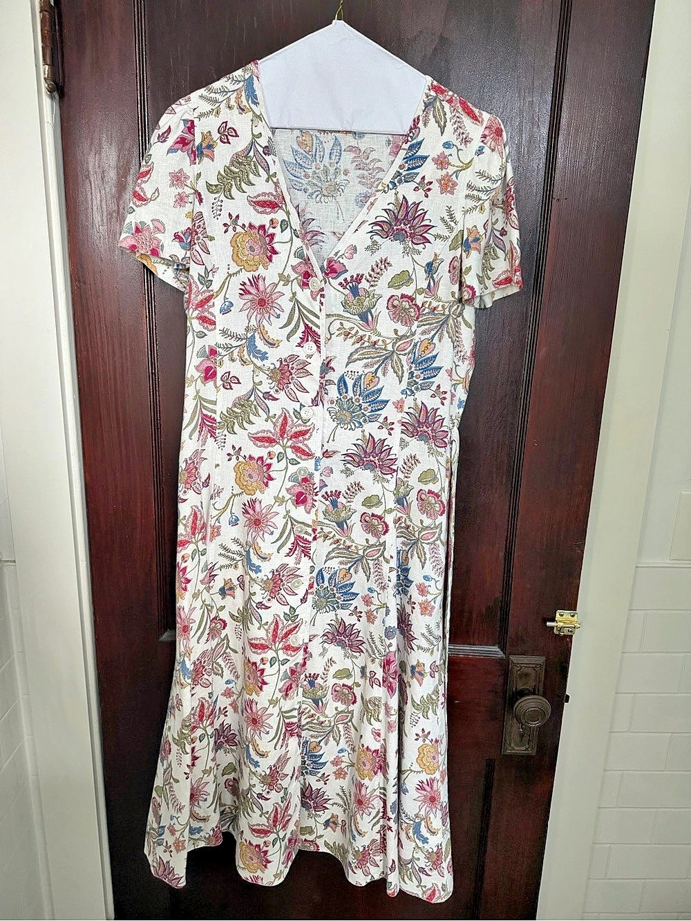 Polo Ralph Lauren Floral Linen Button-Front Dress in White & Pink